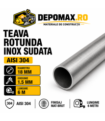 Teava rotunda inox sudata AISI 304, 18 x 1.5 mm, 6 metri